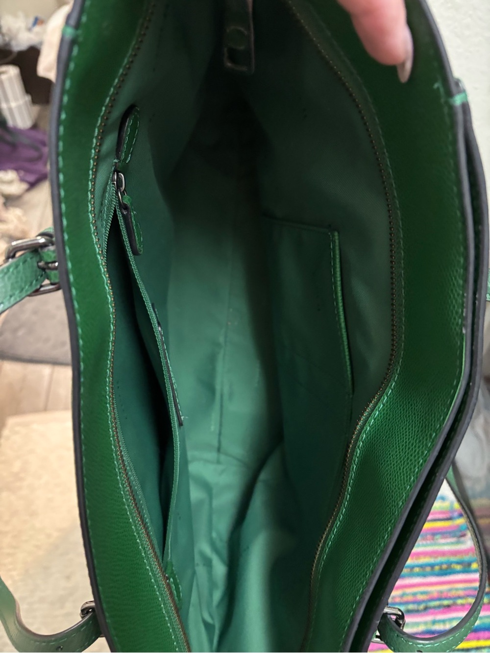 Coach Green Leather Tote with Turnlock and Charm - Picture 7 of 9